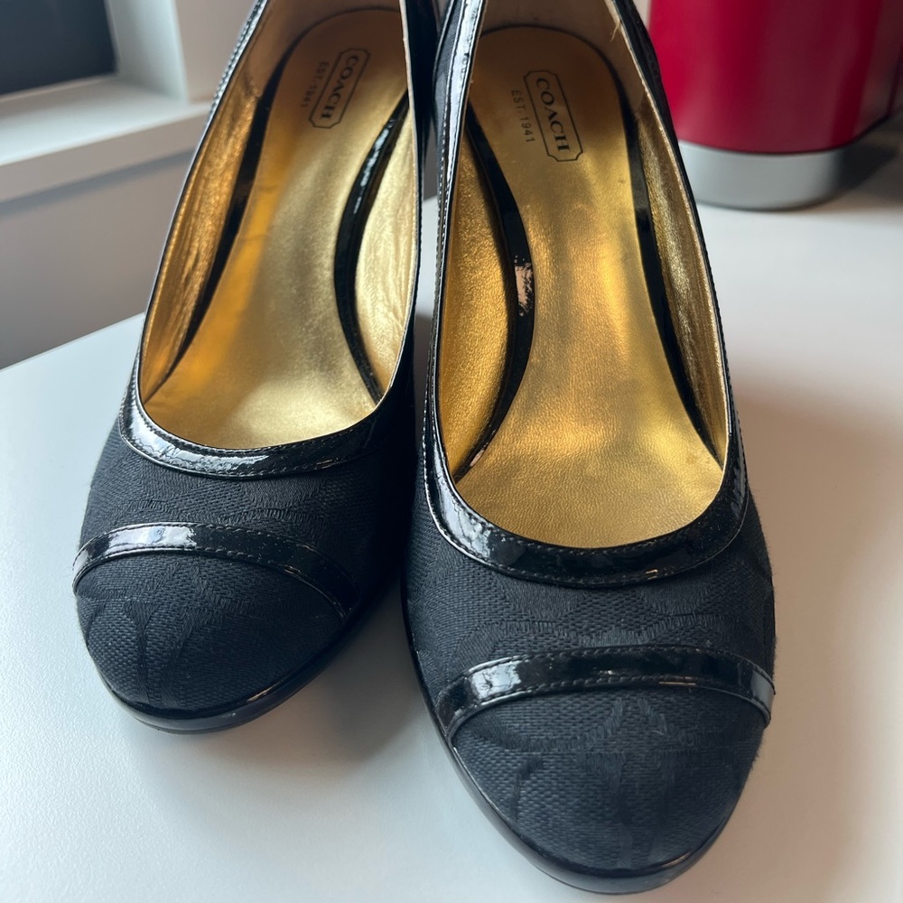Coach Elegant Black Heels with Gold Interior